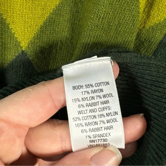 Merona Y2K Knit Wool Blend Green Patterned Crew Neck Sweater Size Medium M - Picture 5 of 7